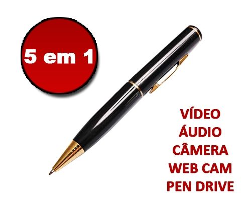 Caneta Espiã Filmadora 4x1 com Função Pen Drive 4GB